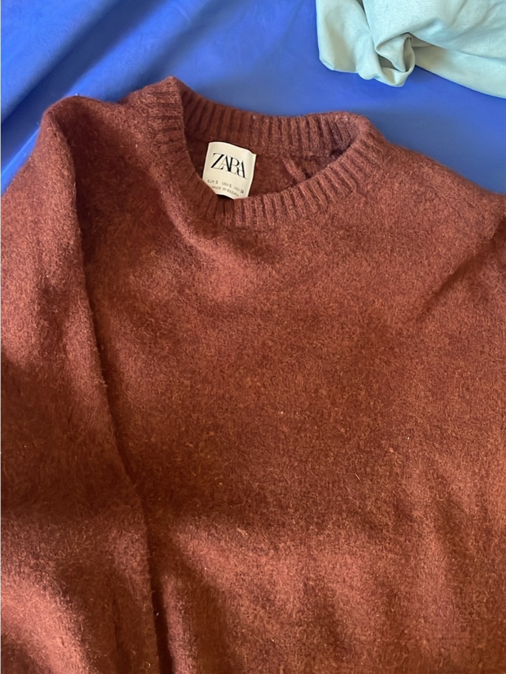 Zara Rust Red Crewneck Fuzzy Sweater